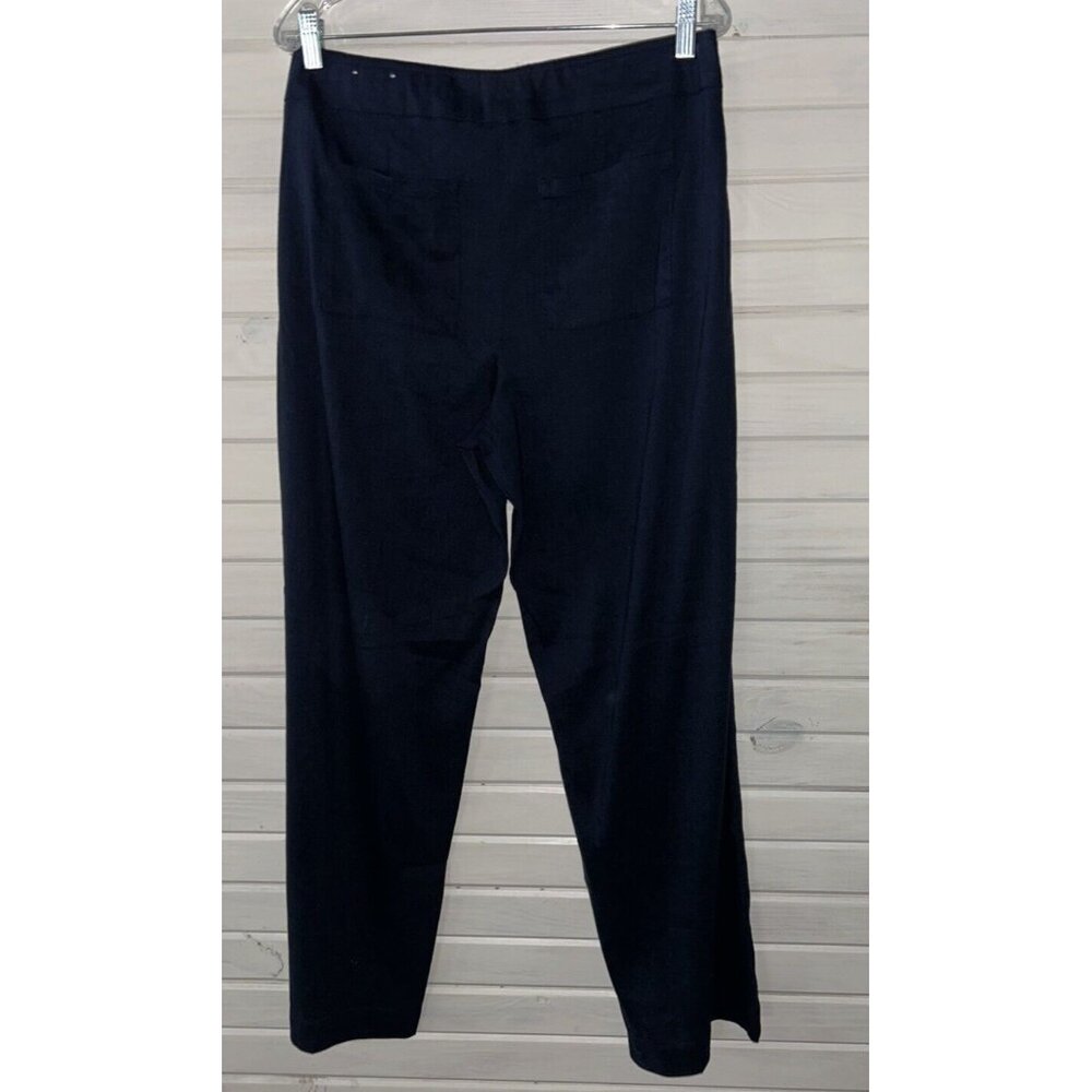Chicos Sz 1 (8R) Wide Leg Linen Pants Navy Blue Pull On Pockets Stretch EUC - Picture 5 of 8